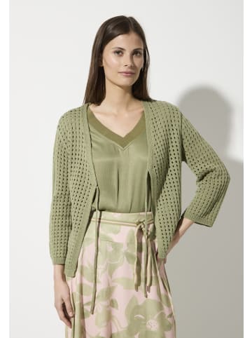 More & More Ajourstrickjacke in pale olive green
