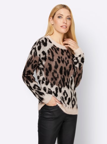 Heine Jacquardpullover in schwarz-taupe-gemustert