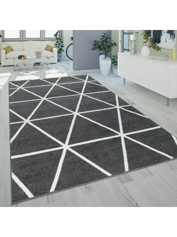 KADIMA DESIGN Teppich Kurzflor Geometrische Motive Wohnzimmer schmutzabweisend in Anthrazit