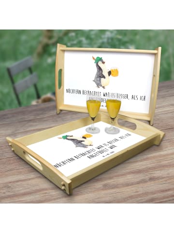 Mr. & Mrs. Panda tablett aus holz Pinguin Bier mit Spruch in Weiß