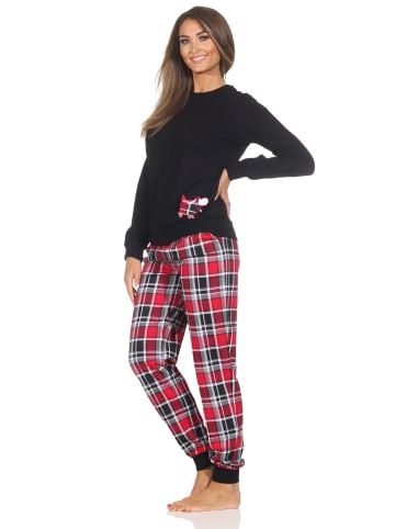 NORMANN Schlafanzug Pyjama langarm Bündchen Tiermotiv - 87116 in schwarz