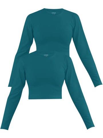 Janice 2 x Damen crop Langarmshirt hochgeschlossen Noia in Petrol