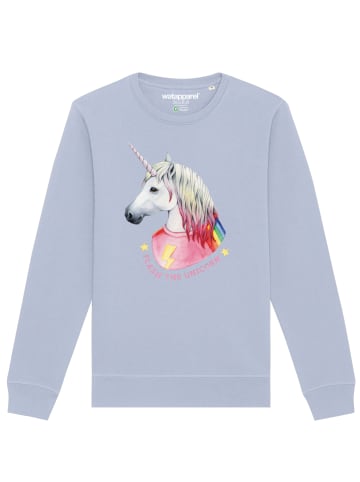 wat? Apparel Sweatshirt Flash, the unicorn in Serene Blue