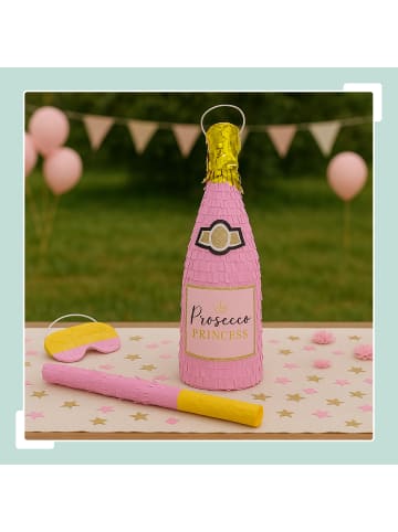 relaxdays 3-tlg. Pinata Set "Sektflasche" in Rosa/ Gold
