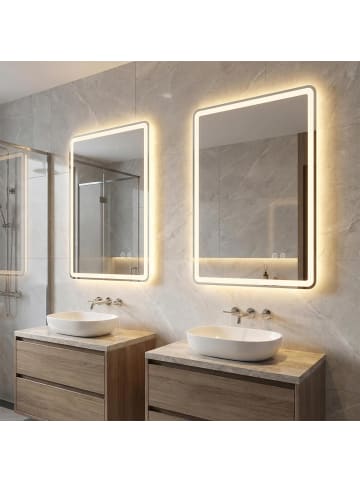 COSTWAY Badspiegel mit LED Beleuchtung 80x60cm in Silber