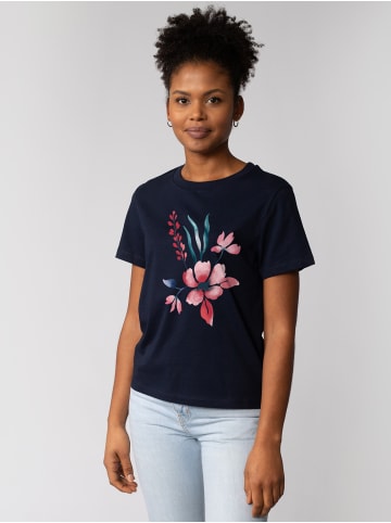 wat? Apparel T-Shirt Blume in Wasserfarbe 01 in Dunkelblau