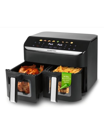 Gourmet Maxx Heißluft-Fritteuse Doppelkorb 2x 4,5l 2400W schwarz Schwarz