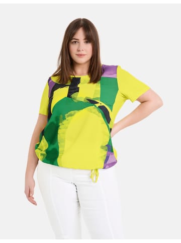 SAMOON T-Shirt Kurzarm Rundhals in Lemon Green gemustert