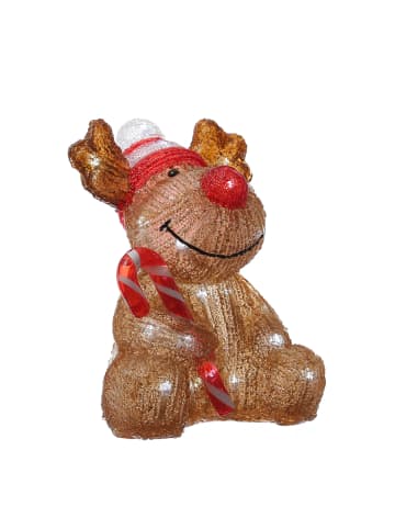 MARELIDA LED Rentier mit Zuckerstange Acrylfigur Elch H: 24cm in braun