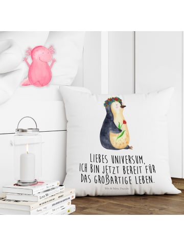Mr. & Mrs. Panda Kissen 40x40 Pinguin Blumen mit Spruch in Weiß
