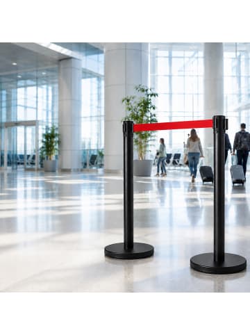 relaxdays 4 x Personenleitsystem Absperrständer in Schwarz/ Rot - 3 m