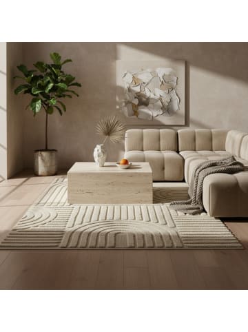 KADIMA DESIGN Teppich 3D Waschbar Skandinavischer Boho RIGI Strapazierfähig in Beige