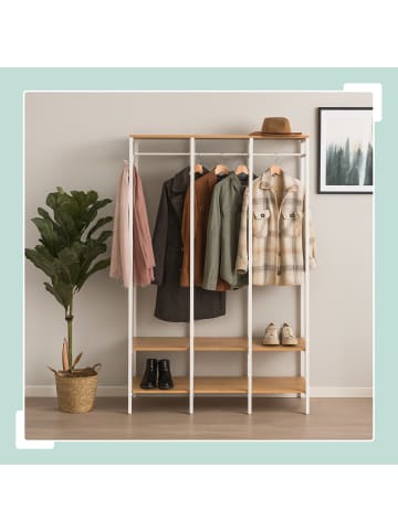 relaxdays Garderobe in Weiß/ Natur - (B)141 x (H)180 x (T)40 cm