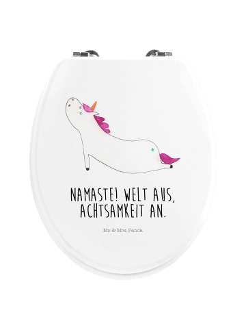 Mr. & Mrs. Panda Motiv WC Sitz Einhorn Yoga mit Spruch in Weiß