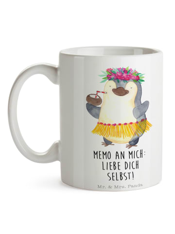Mr. & Mrs. Panda Frühstücksbecher Pinguin Kokosnuss mit Spruch in Weiß