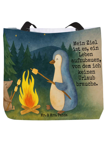 Mr. & Mrs. Panda Tasche Pinguin Lagerfeuer Design mit Spruch in Weiß