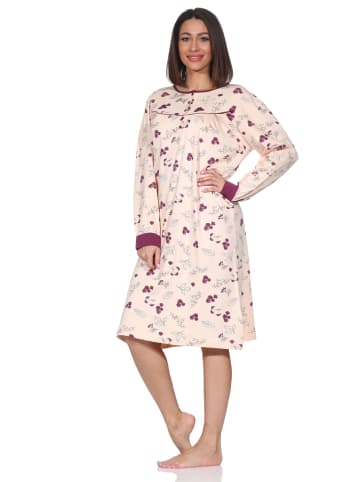 NORMANN Langarm Nachthemd klassische Design Knopfleiste am Hals in apricot