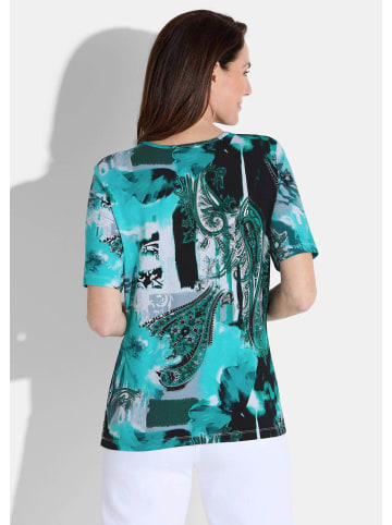 GOLDNER Kurzgröße:  Shirt Shirt in smaragd / grau / weiß / gemustert