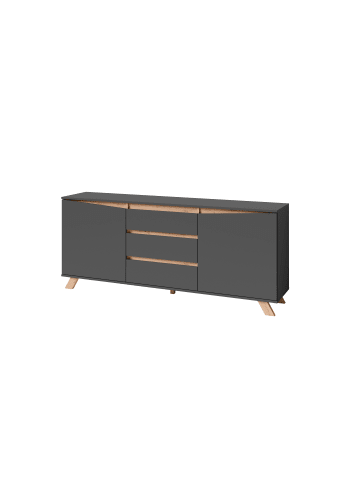 byLiving Sideboard VALENTIN in Anthrazit/Eiche-Optik - (B) 180 x (H) 76 x (T) 38 cm