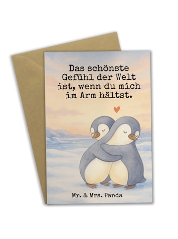 Mr. & Mrs. Panda Grußkarte Pinguine Kuscheln Design mit Spruch in Weiß