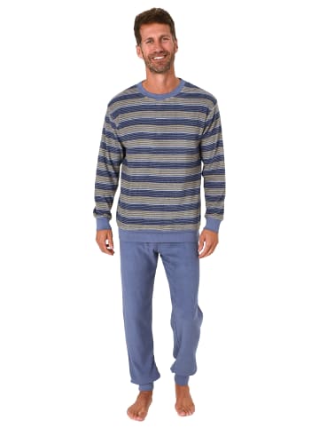 NORMANN Frottee Pyjama Schlafanzug lang Bündchen Streifen - 67736 in gelb