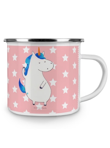 Mr. & Mrs. Panda Camping Emaille Tasse Einhorn Mann ohne Spruch in Rot Pastell