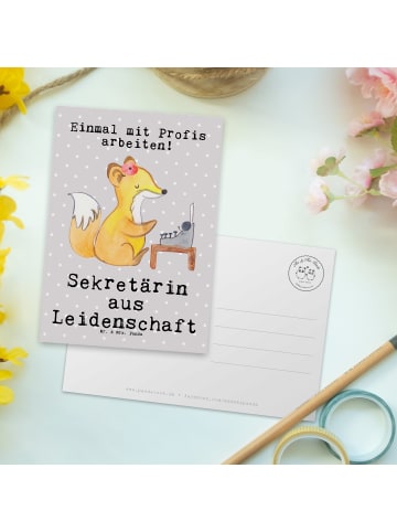 Mr. & Mrs. Panda Ansichtskarte Sekretärin Leidenschaft mit Spruch in Grau Pastell