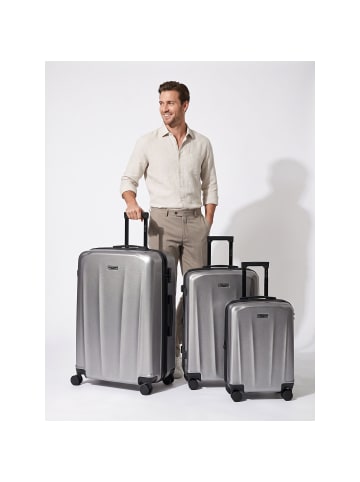 Police New York 4 Rollen Kofferset 3-teilig mit Dehnfalte silver grey
