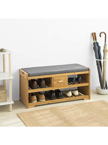 SoBuy Schuhbank in Natur und Grau - (B)91 x (H)45 x (T)34cm