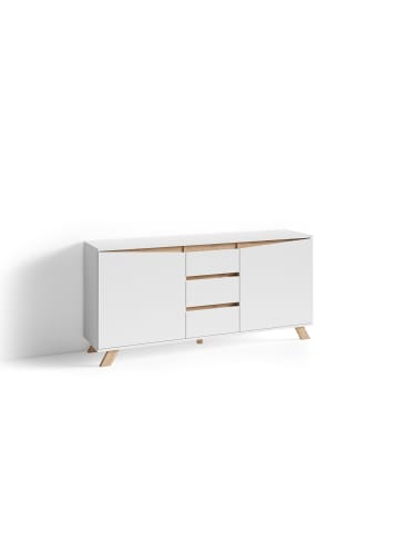 byLiving Sideboard VALENTIN in Weiß/Eiche-Optik - (B) 160 x (H) 76 x (T) 38 cm