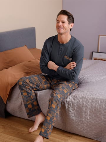 Comte Schlafanzug in graphit-papaya-bedruckt