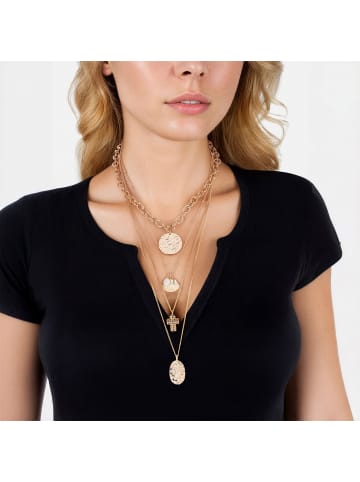 Lulu & Jane Perlen-Kette Kreuz/Muschel/Münze/Platte Metall-Legierung Muschelkernperle in gelbgold