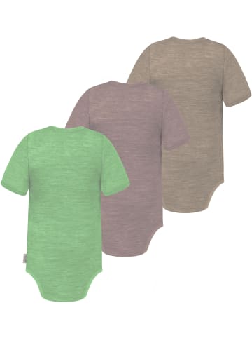 Normani Outdoor Sports 3er Set Baby Merino Body Kurzarm Tauranga in Beige/Rosa/Grün