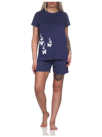NORMANN Schlafanzug kurzarm Pyjama Shorty Tupfen Punkte Optik - 86446 in navy