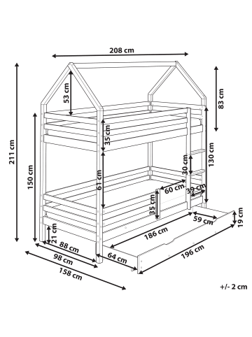 Beliani Hochbett GIRGOLS in Weiß - (W) 98 x (H) 211 x (L) 208 cm