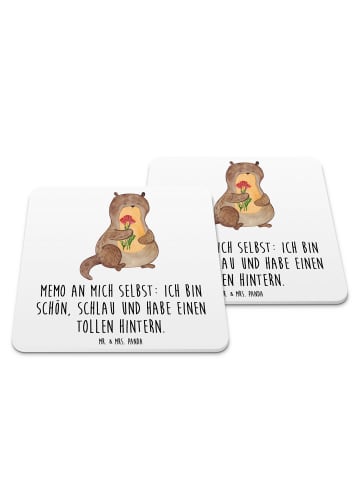 Mr. & Mrs. Panda Glasuntersetzer Otter Blumenstrauß mit Spruch in Weiß