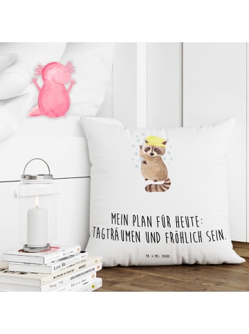Mr. & Mrs. Panda Dekokissen Waschbär mit Spruch in Weiß