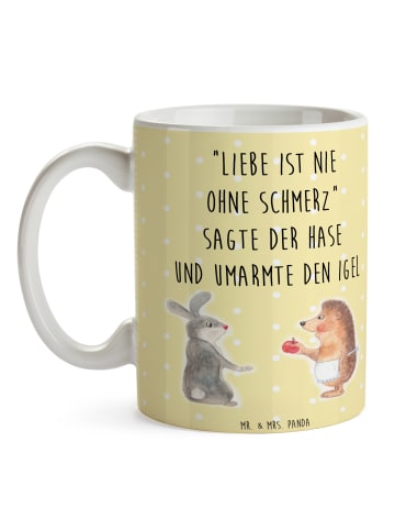 Mr. & Mrs. Panda Mug Hase Igel mit Spruch in Gelb Pastell
