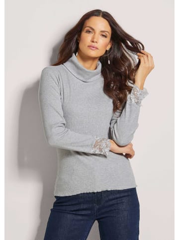 MADELEINE Elegantes Basicshirt mit Spitze, Rollkragen in graumelange