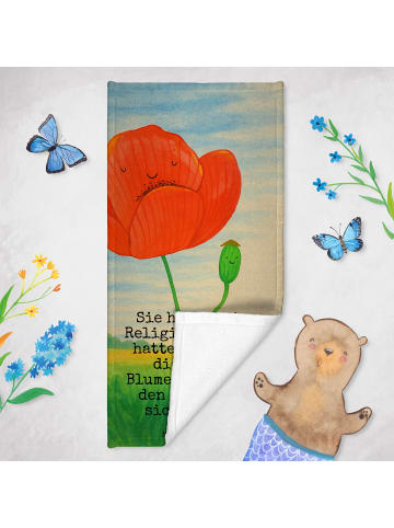 Mr. & Mrs. Panda Badehandtuch Blume Mohnblume Design mit Spruch in Blattgrün