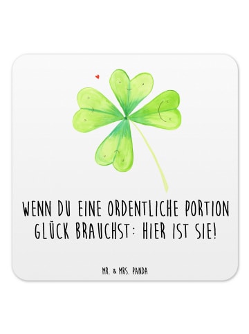 Mr. & Mrs. Panda Coaster Blume Kleeblatt mit Spruch in Weiß
