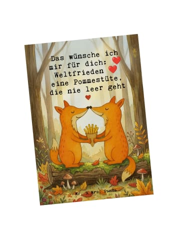Mr. & Mrs. Panda Postkarte Füchse Liebe Pommes Design mit Spruch in Weiß