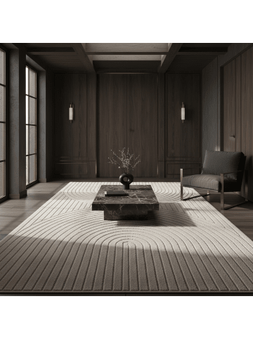 KADIMA DESIGN Kurzflorteppich Skandi 3D-Bögen Waschbar Wohnzimmer in Creme