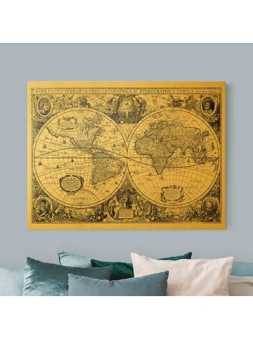 WALLART Leinwandbild Gold - Vintage Weltkarte Antike Illustration in Creme-Beige