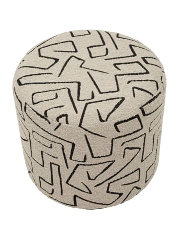 Mauro Ferretti Beigefarbener Stoffpouf mit geometrischen Verzierungen, Ø 44 x 40 cm