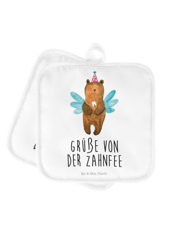 Mr. & Mrs. Panda 2er Set Topflappen  Bär Zahnfee mit Spruch in Weiß