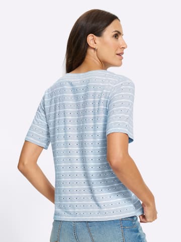 WITT WEIDEN V-Shirt in ecru-hellblau-gemustert