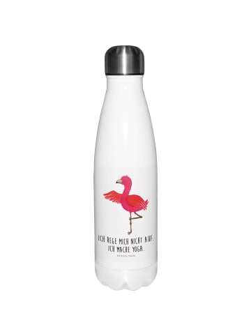 Mr. & Mrs. Panda Trinkflasche Flamingo Yoga mit Spruch in Weiß
