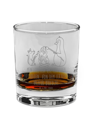 Mr. & Mrs. Panda Whiskey Tumbler Pinguin Lagerfeuer mit Spruch in Transparent