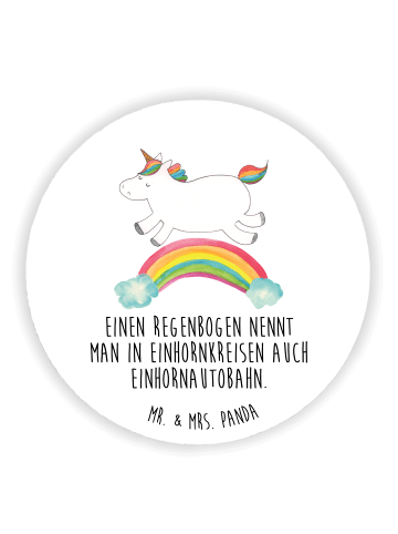 Mr. & Mrs. Panda Rund Magnet Einhorn Regenbogen mit Spruch in Weiß